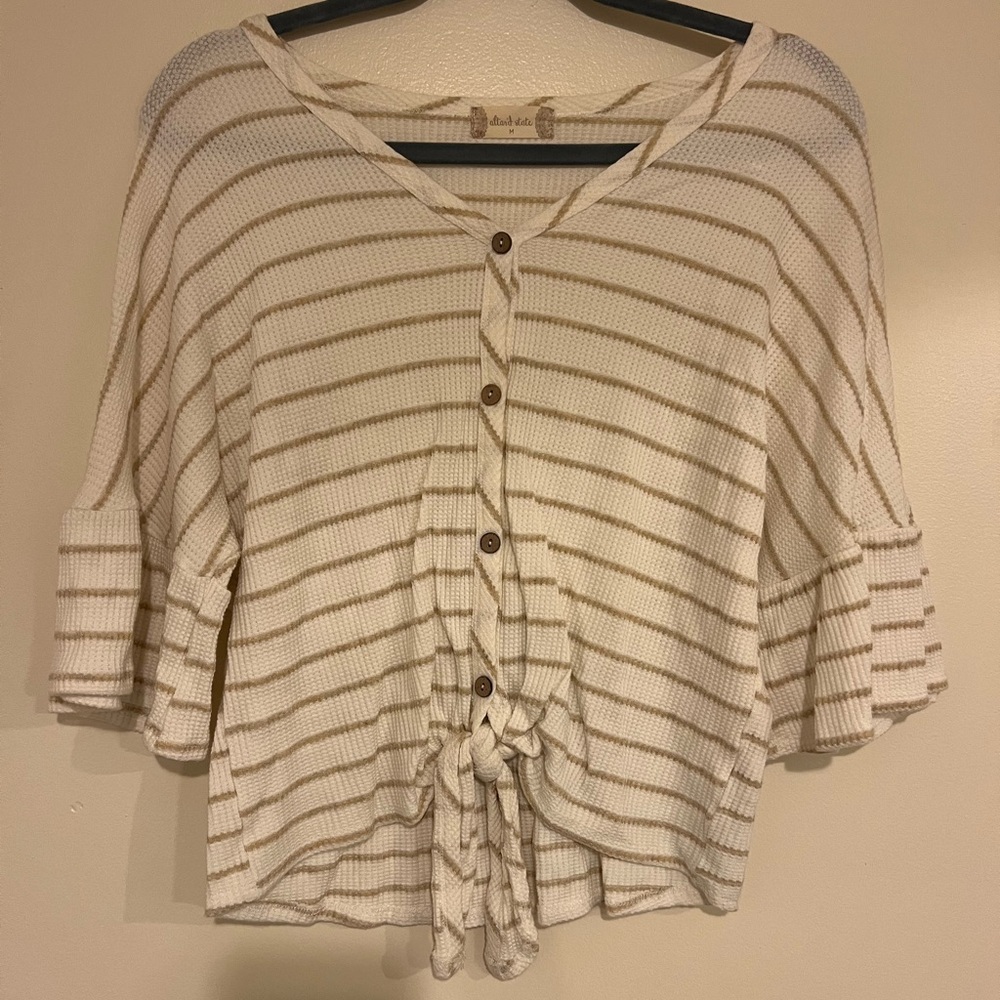 Altar'd State Cream and Brown Knit Top